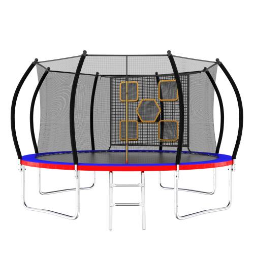 Front. DRONKON - 12 FT Trampoline with Enclosure and Ladder for Kids - Blue Red.