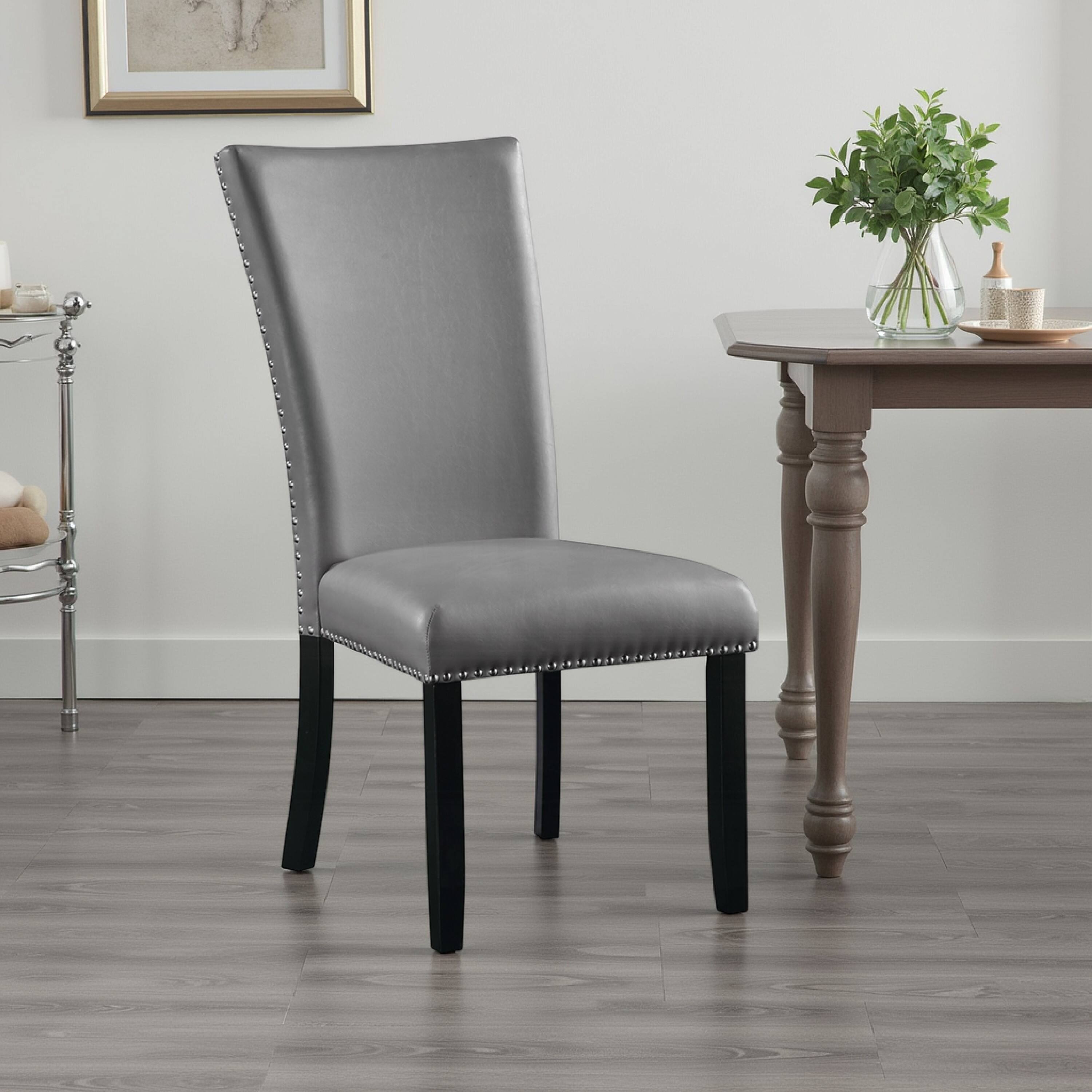Alt View 5. Manhattan Lane - Aline Side Dining Chair Set of 2, Nailhead Trim - Gray, Black.