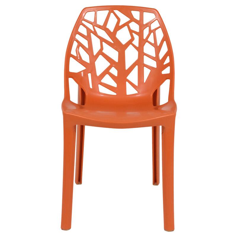 Left. LeisureMod - Cornelia Modern Stackable Accent Dining Chair with Cut Out Backrest Design for Dining Rooms or Patios - Solid Orange.