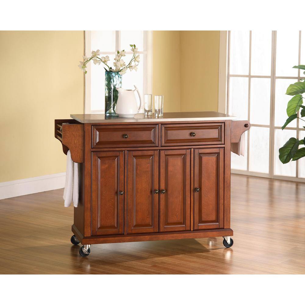 Left. Crosley Furniture - Full Size Stainless Steel Top Kitchen Cart - Cherry.