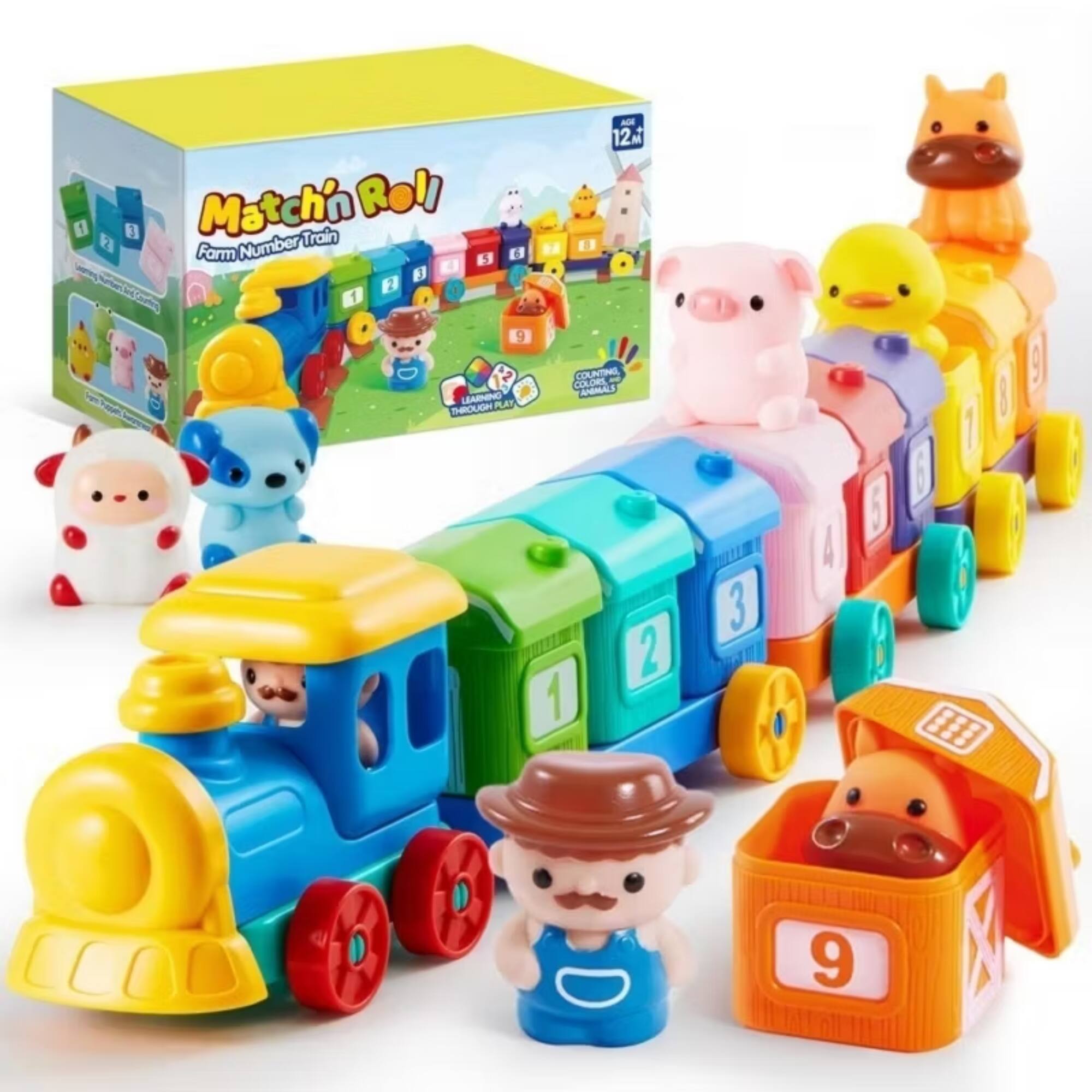 Joyfy - Learning Toy Counting, Matching & Sorting Montessori Learning Farm Train Birthday Gift for for Toddlers 1 2 3 Years
