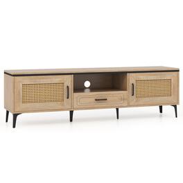 SlickBlue - Mid Century Modern Entertainment Center with 2 Cabinets and Storage Drawer - Oak