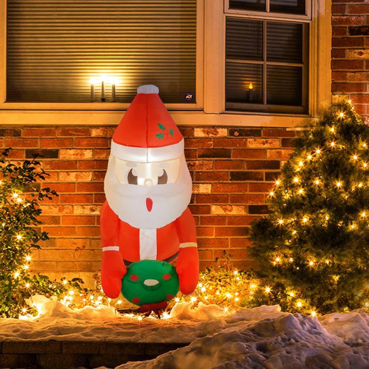 Alt View 2. PULUZ - 3.4 feet Inflatable Santa Claus Holding Wreath w/ LED Lights, Blow-Up Outdoor Hanging Display for Garden Party - Red.