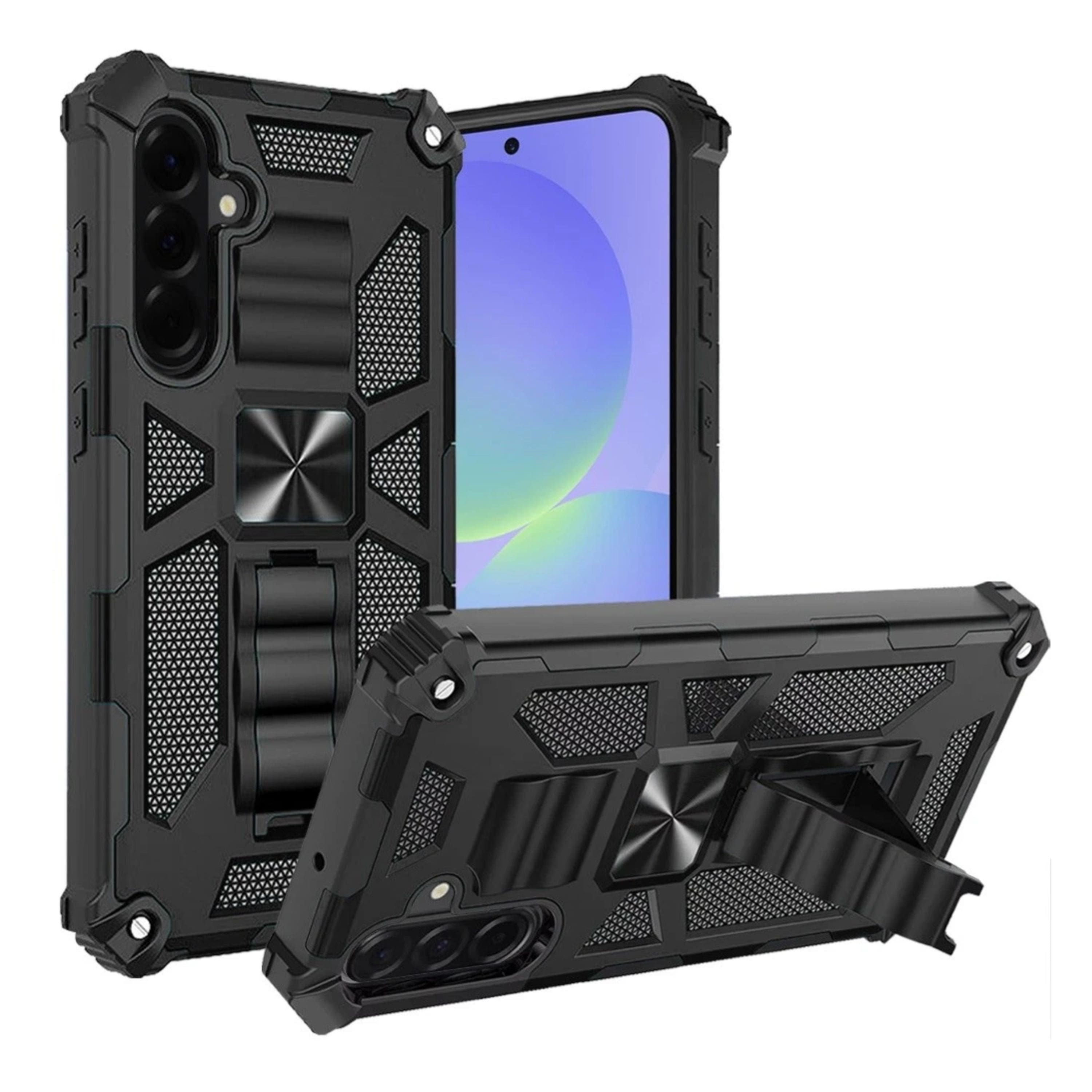 Kitcheniva - Shockproof Modern Stand Metal Plate Phone Case With Tempered Glass For Samsung Galaxy A37 5G - Black