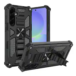 Kitcheniva - Shockproof Modern Stand Metal Plate Phone Case With Tempered Glass For Samsung Galaxy A37 5G - Black