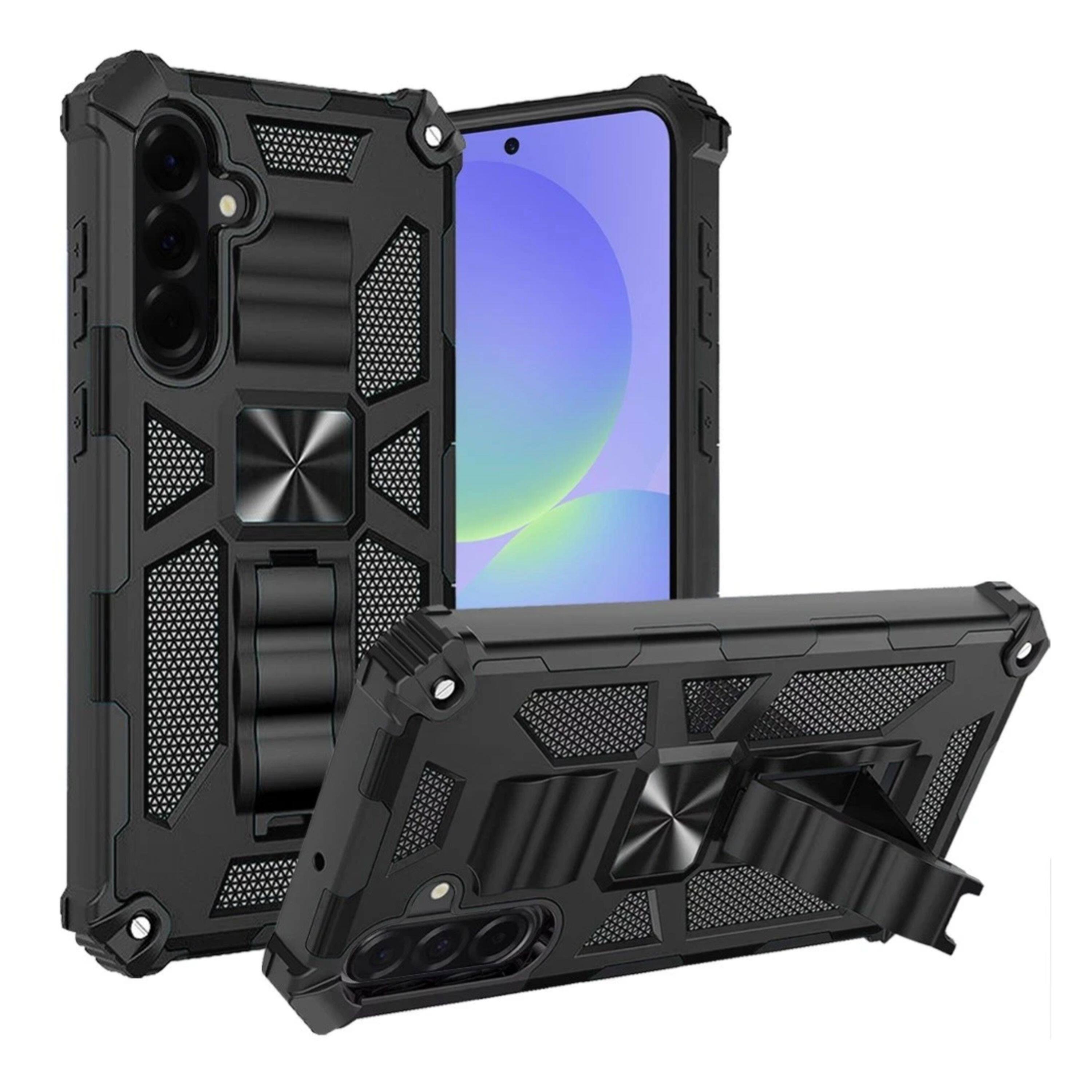 Front. Kitcheniva - Shockproof Modern Stand Metal Plate Phone Case With Tempered Glass For Samsung Galaxy A37 5G Black - Black.