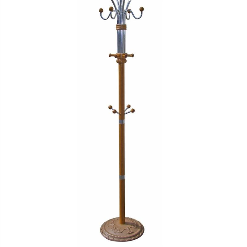 Left. ALEXOUN - 73" Chrome & Oak Coat Rack - Composite Wood Standing Hanger, 60 lbs Capacity, 19" Base, 1pc - Oak.