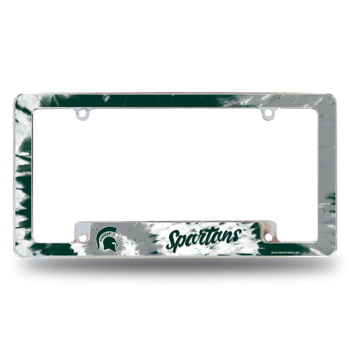 Michigan State Spartans Chrome Metal License Plate Frame with Bold Tie Dye Design