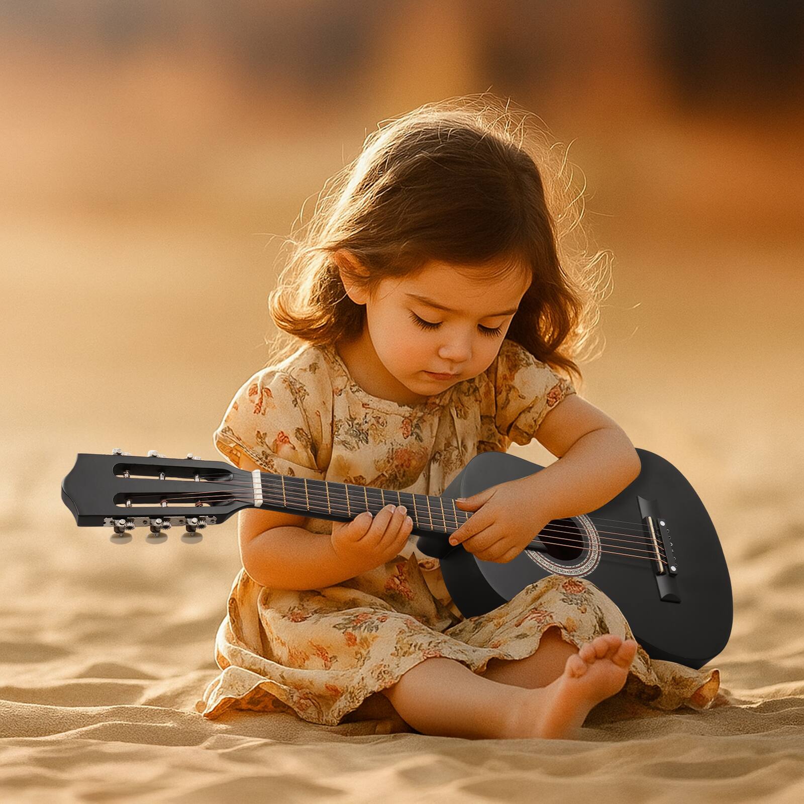 Left. Winado - 30 Inch Beginner Acoustic Guitar, 6 String Basswood Classical Guitars Full Kit with Bag, Strap, Picks, Capo for Kids - Black.