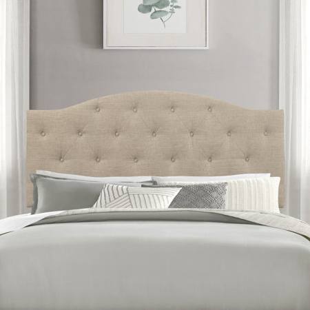 Left. Hivvago - Twin Size Beige Fabric Upholstered Button-Tufted Adjustable Height Headboard - Beige.