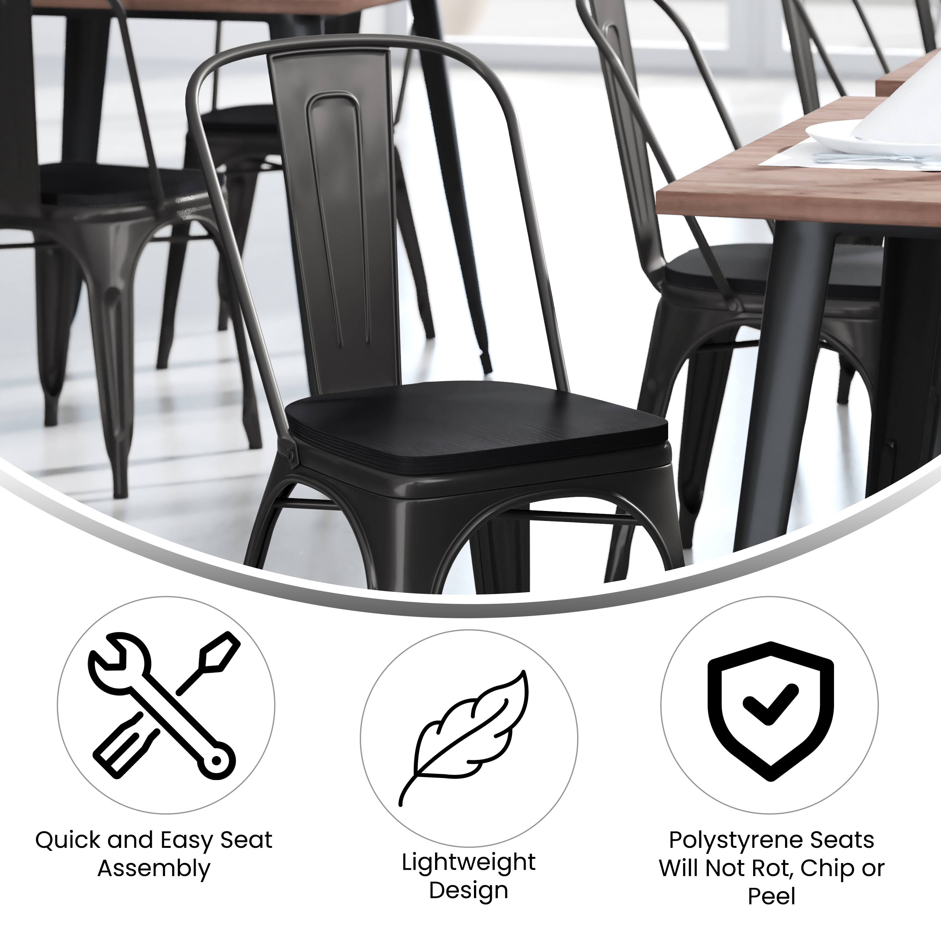 Quick and Easy Seat Assembly  
Lightweight Design  
Polystyrene Seats Will Not Rot, Chip or Peel