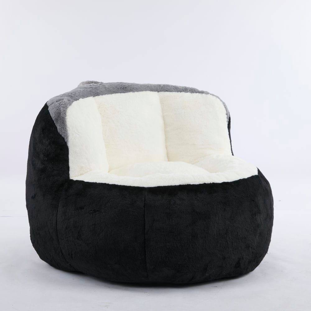 Angle. Resenkos - Oversized Bean Bag Chair, Multicolor Faux Fur Couch Filled with Sponge, Large Lounger Sofa, Black White Grey - Multicolor.