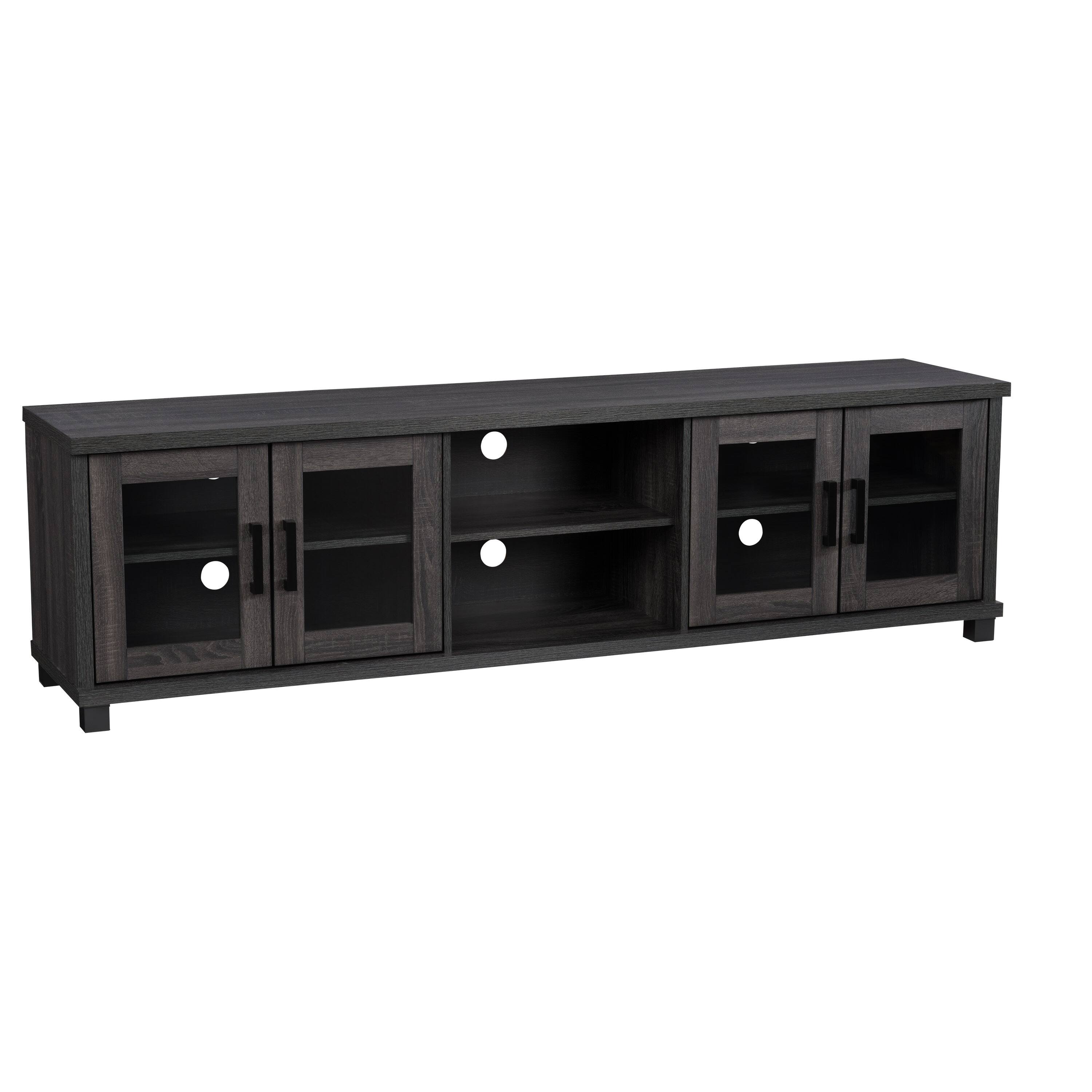 Angle. CorLiving - Fremont TV Bench with Glass Cabinets for Most TVs up to 95" - Dark Gray.