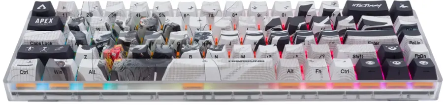 The image shows a keyboard with a variety of stickers on it. The stickers are placed on the keys, and they are of different colors and designs. The keyboard is arranged in a way that allows for easy access to the keys, and it is likely used for typing or other computer-related tasks. The stickers add a personal touch to the keyboard, making it unique and visually appealing.