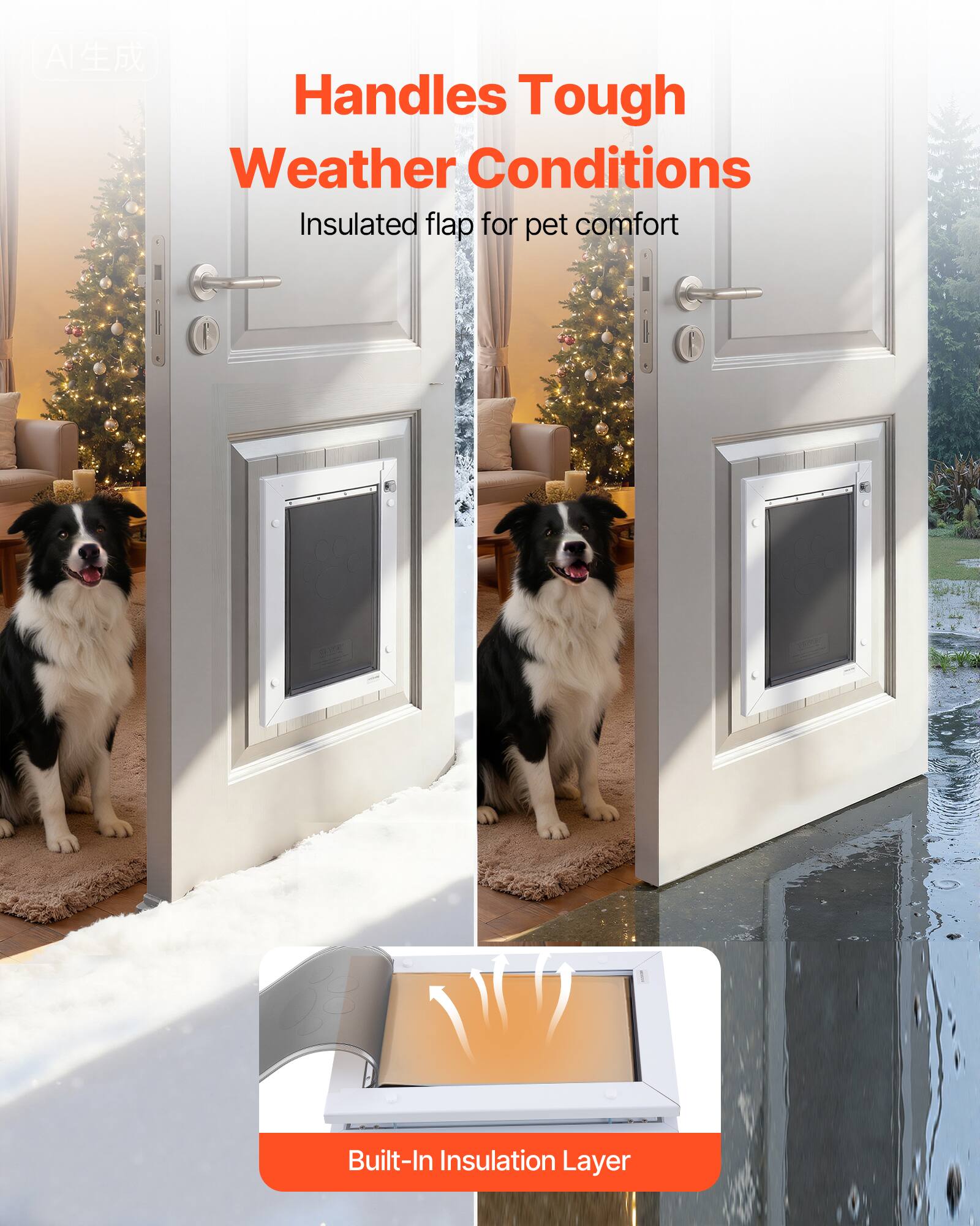 Handles Tough Weather Conditions  
Insulated flap for pet comfort  
Built-In Insulation Layer
