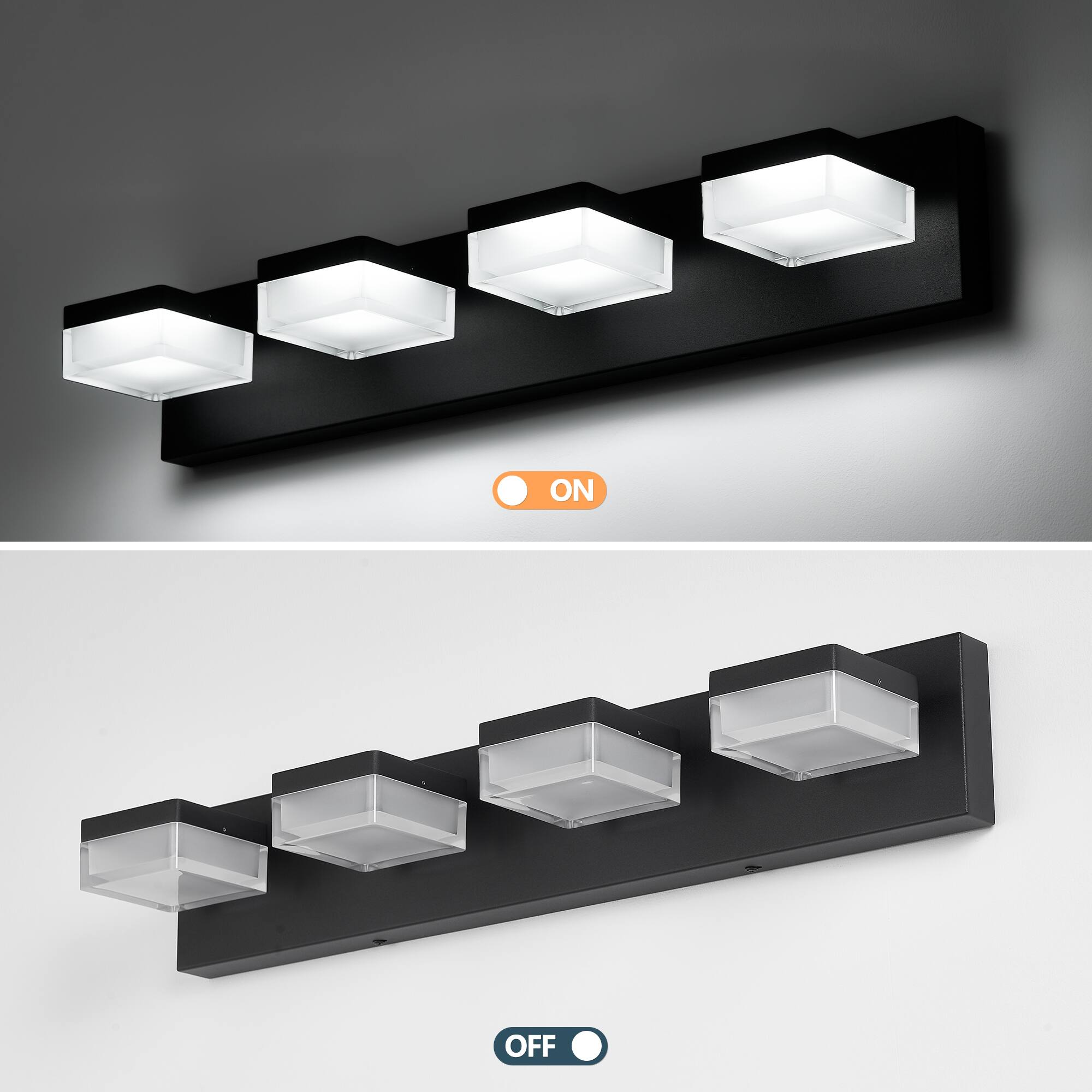 Alt View 2. APRILSOUL - Black Bathroom Light Fixtures 4 Lights Bathroom Vanity Light LED Dimmable Matt Black Vanity Lights 24W Cool White 6000K.