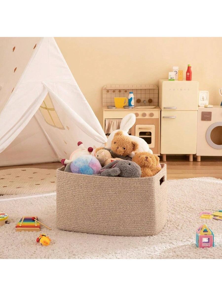 Alt View 7. Live At Space - 75L Large Woven Cotton Rope Storage Basket with Handle Organizing Blanket and Toys Living Room, Nursery, Brown - Brown Spotted + 22\.