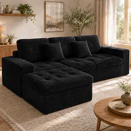 Anysun - Modular Cloud Sofa Set – 105" DIY Sectional with Ottoman, Pure Foam, Fur Velvet – Comfortable Living Room Couch - Black