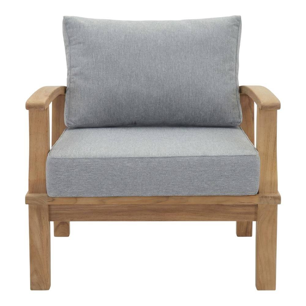 Back. Outdoor Escape - Outdoor Teak Armchair For Patio Lounge With Cushioned Seating - Gray.