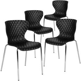 Emma + Oliver - 4 Pack Contemporary Design Plastic Stack Chair - Black