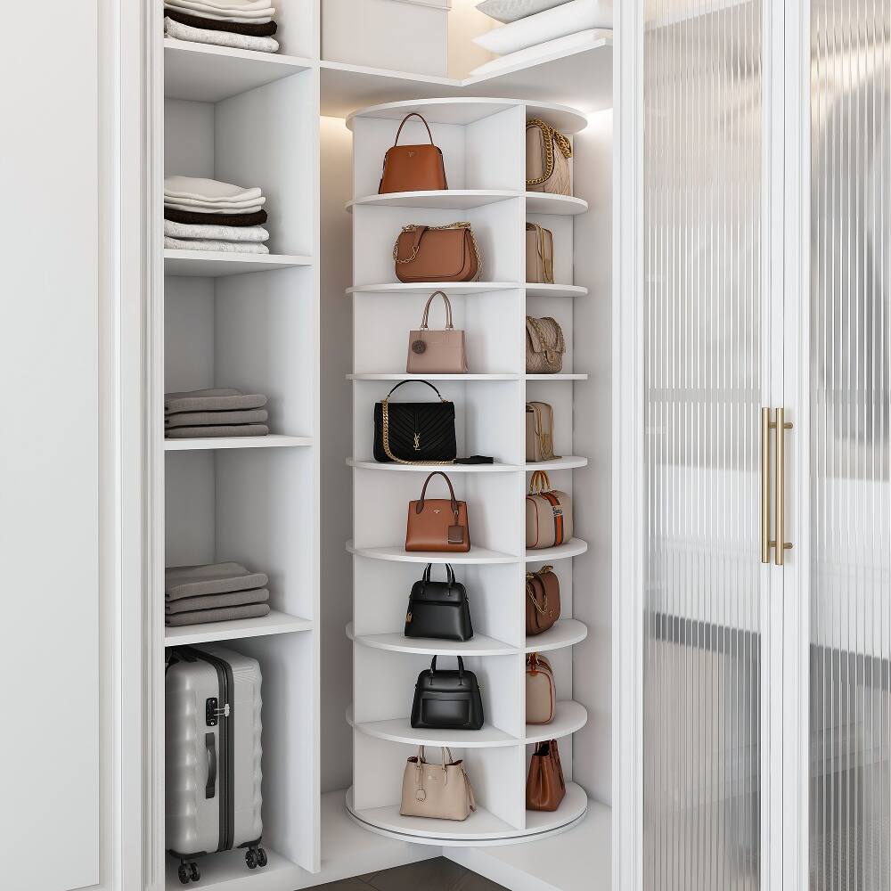 Alt View 2. Loheer - Loheer 8-Tier Rotating Shoe Rack, Freestanding Storage Tower for 32 Pairs, White - White.