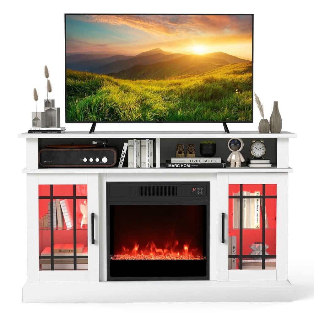Kadyn - TV Stand with Electric Fireplace, LED Flames and Remote for 40-Inch TVs - White