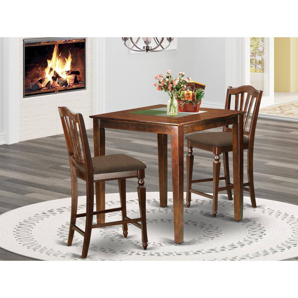 Left. East West Furniture - VNCH3-MAH-C 3 PC counter height Dining set - counter height Table and 2 counter height Chairs. - Mahogany.