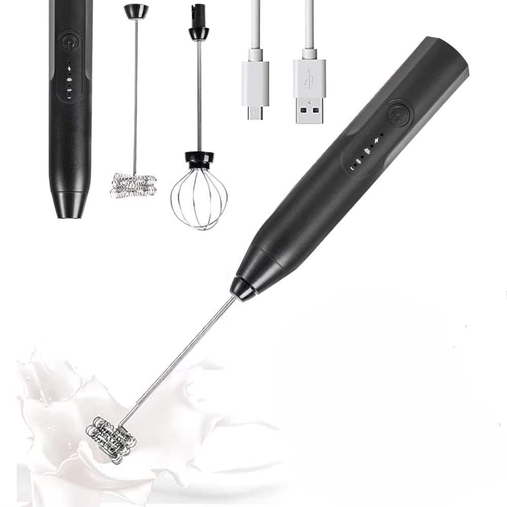 MOVSSOU - Handheld Milk & Coffee Frother Electric Mini Blender Stainless Steel Drink Mixer - Black