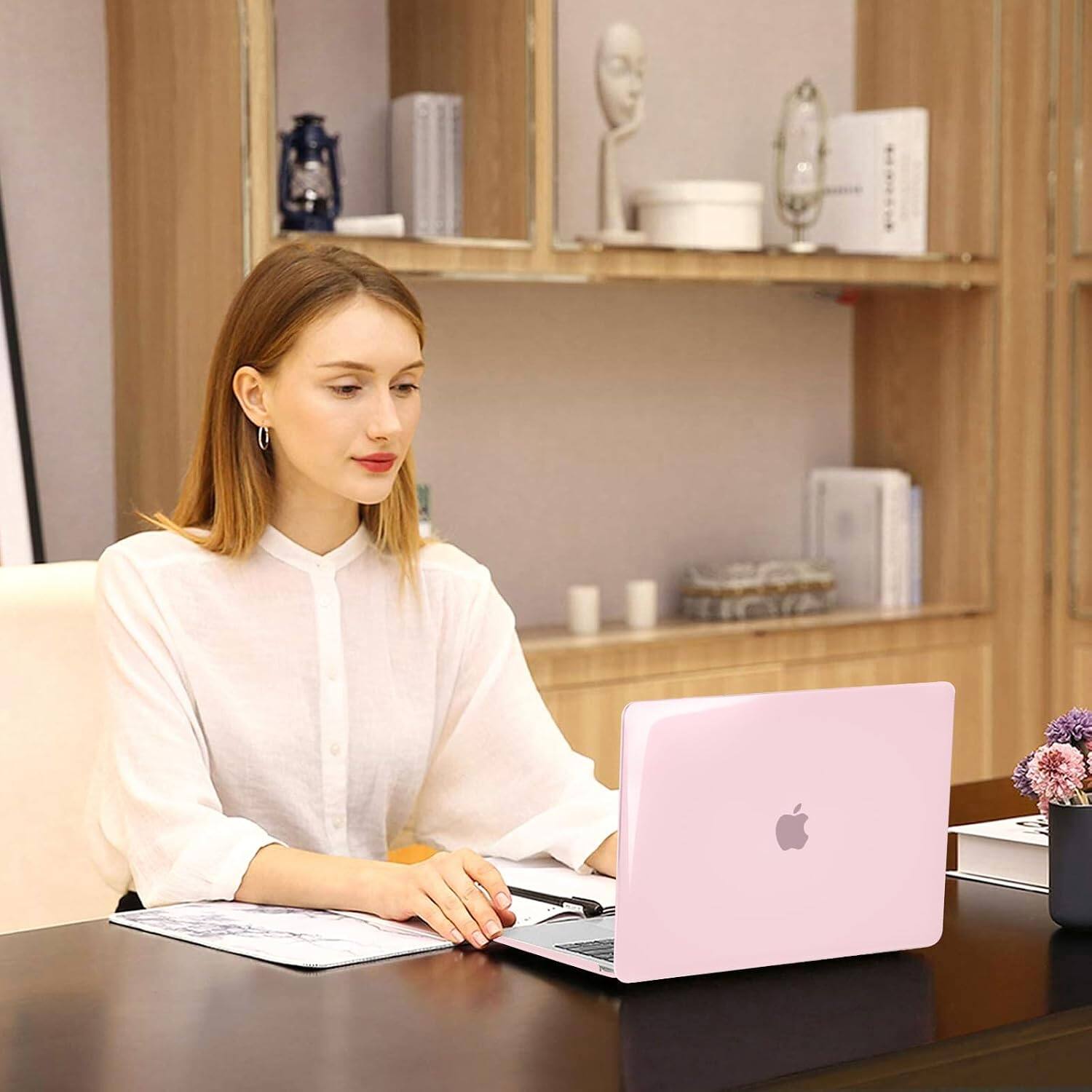 Alt View 2. mosiso - Case for MacBook Air 13 inch Case 2020 2019 2018 Release M1 A2337 A2179 A1932 with Touch ID with Keyboard Cover - Rose Pink.
