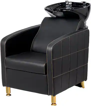 Front. Winado - Salon Backwash Chair with Tilting Shampoo Bowl & Extra Wide Seat & Silicone Neck Pillow & 330lbs Capacity for Beauty Spa - Black With Black Sink.