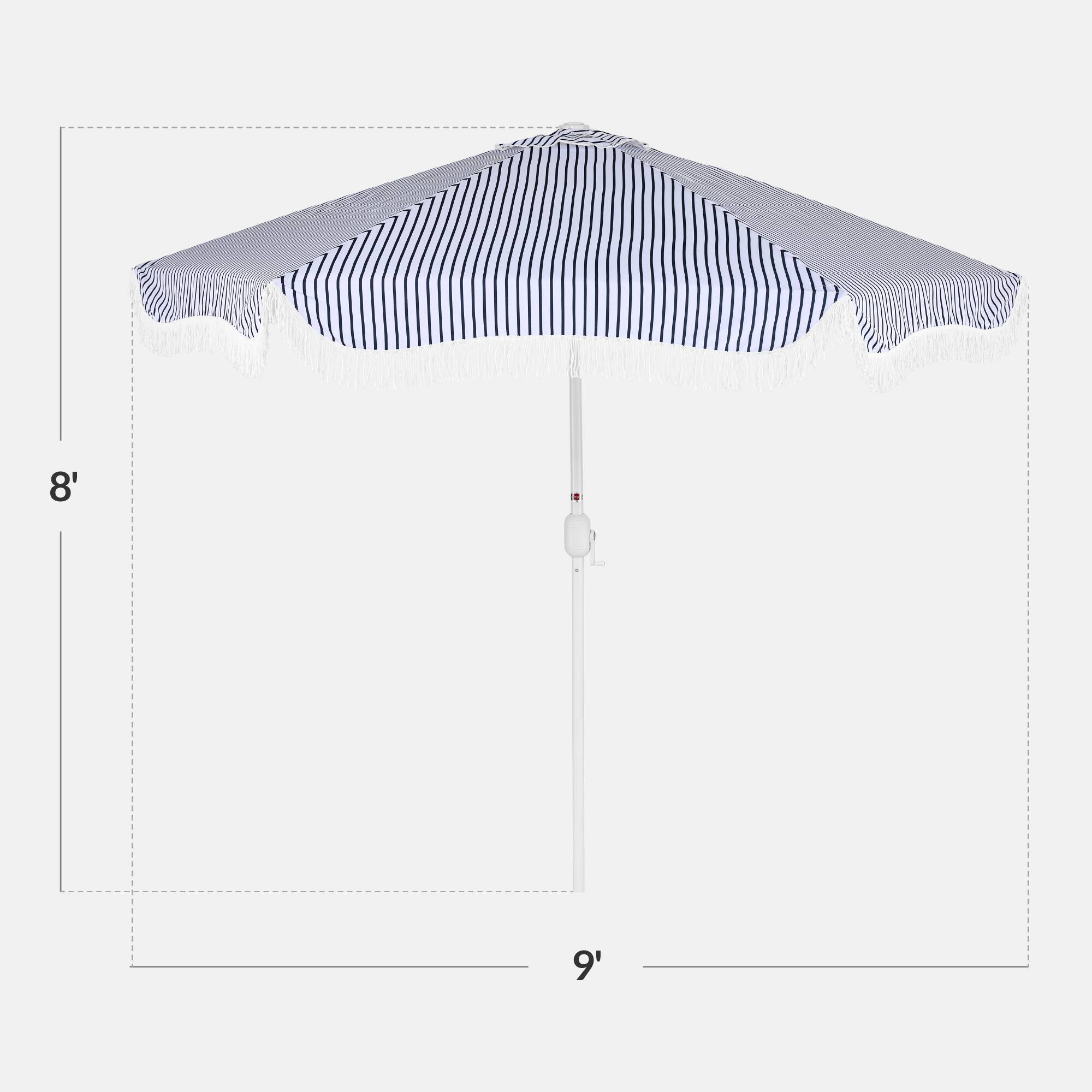 Alt View 1. Best Choice Products - Best Choice Products 9ft Fringe Market Umbrella  Boho Patio Sunshade w/ Tilt, UPF50+ - Navy Pinstripe - Navy Pinstripe.