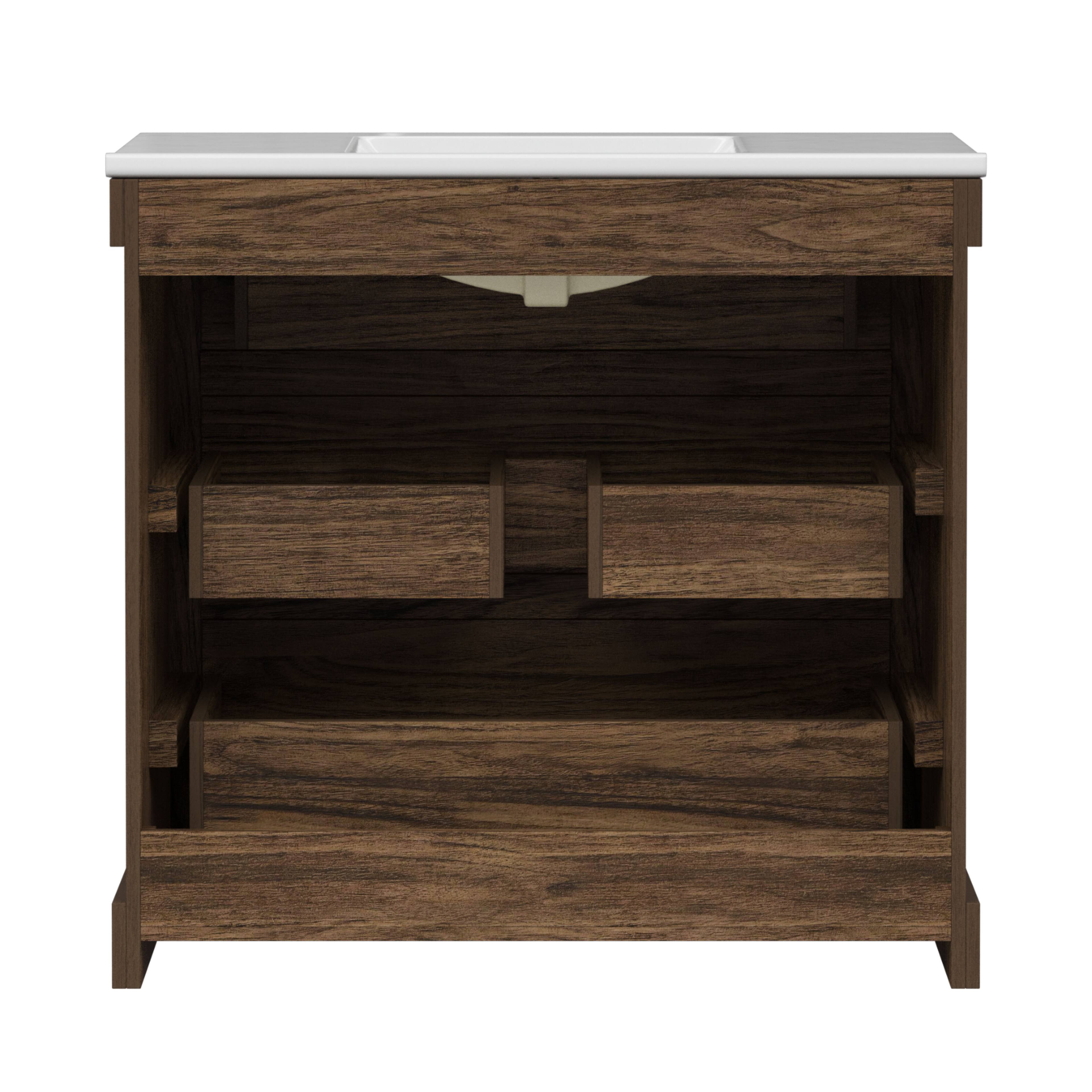 Back. Teamson Home - Teamson Home Donovan 36" Single Bathroom Vanity with Two Drawers, Walnut - Brown.
