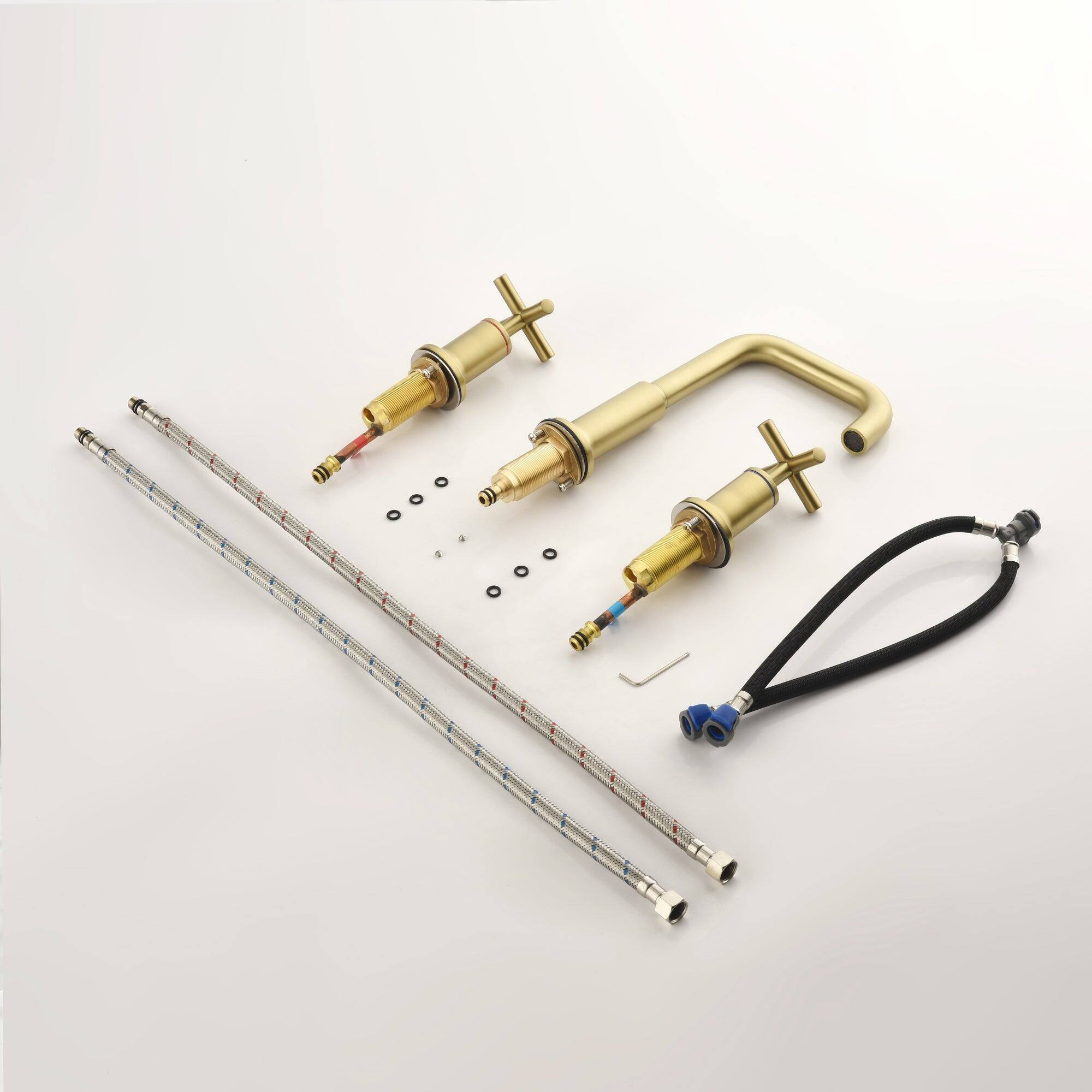 Alt View 1. Boyel Living - Brass 8 Inch Widespread Double Handle Bathroom Faucet with Water Supply Hoses and Quick Connected Hose in Brushed Gold - Brushed Gold.