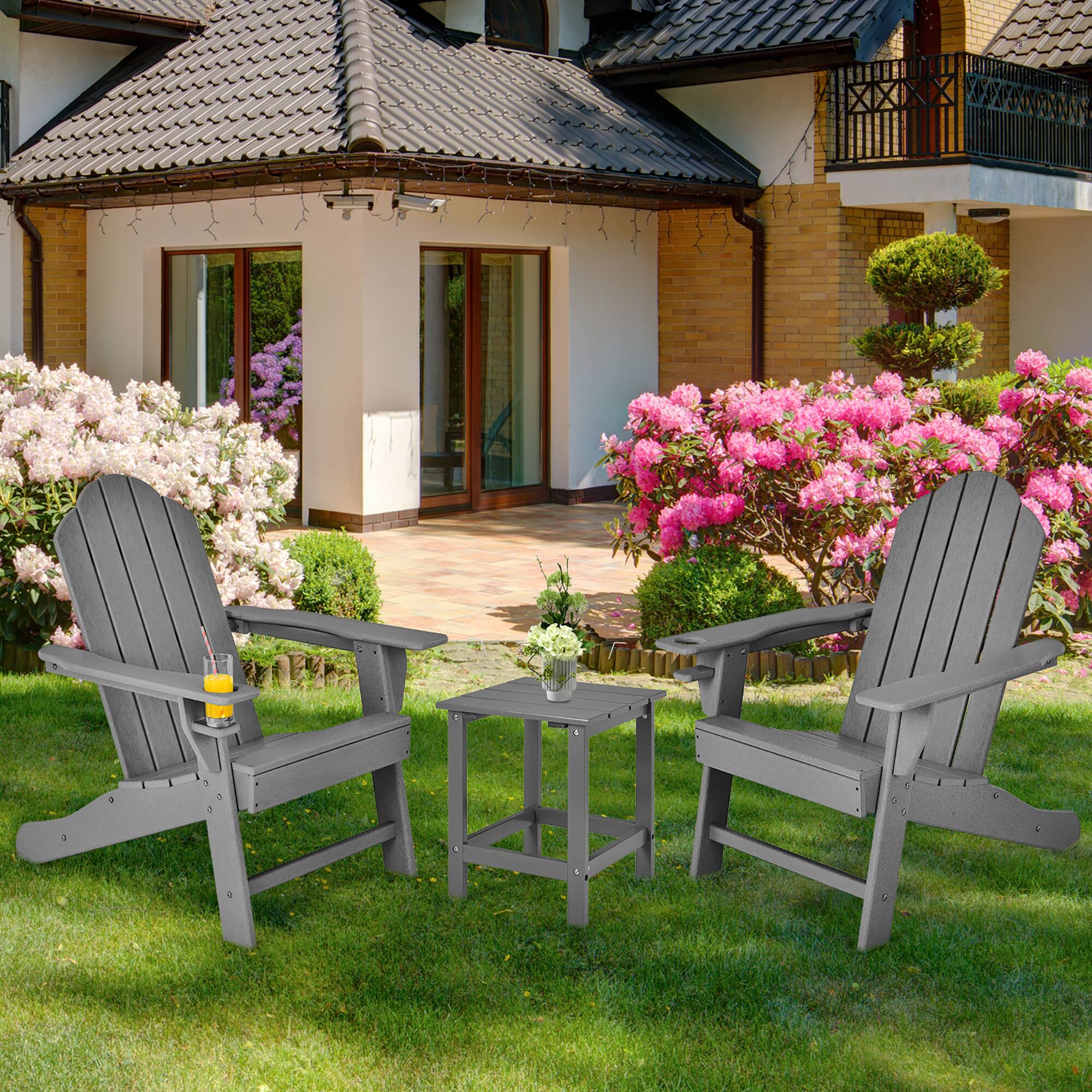 Alt View 1. Costway - Costway 2PCS Patio Adirondack Chair Weather Resistant Garden Deck W/Cup Holder - Grey.