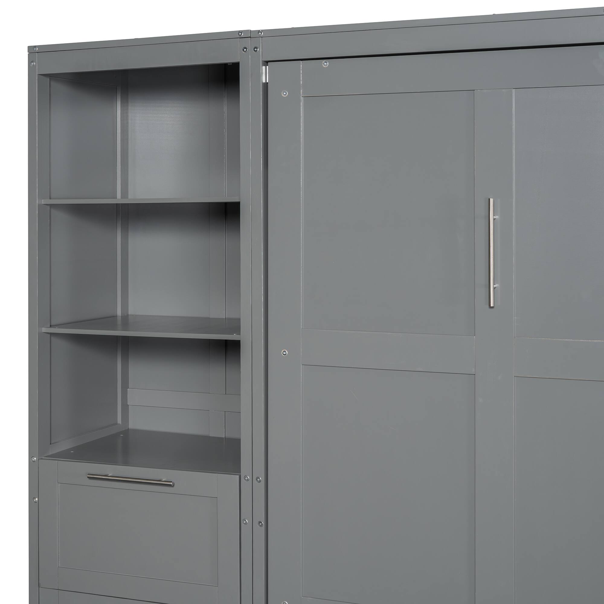 Alt View 10. Tiramisubest - Queen Size Murphy Bed with Closet, Drawers & Shelves, Gray, MDF+LVL - Gray.