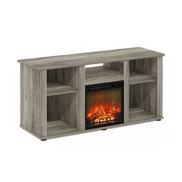 Furinno - Jensen Fireplace TV Entertainment Center with Open Storage Compartment for TV up to 55 Inch - French Oak Grey