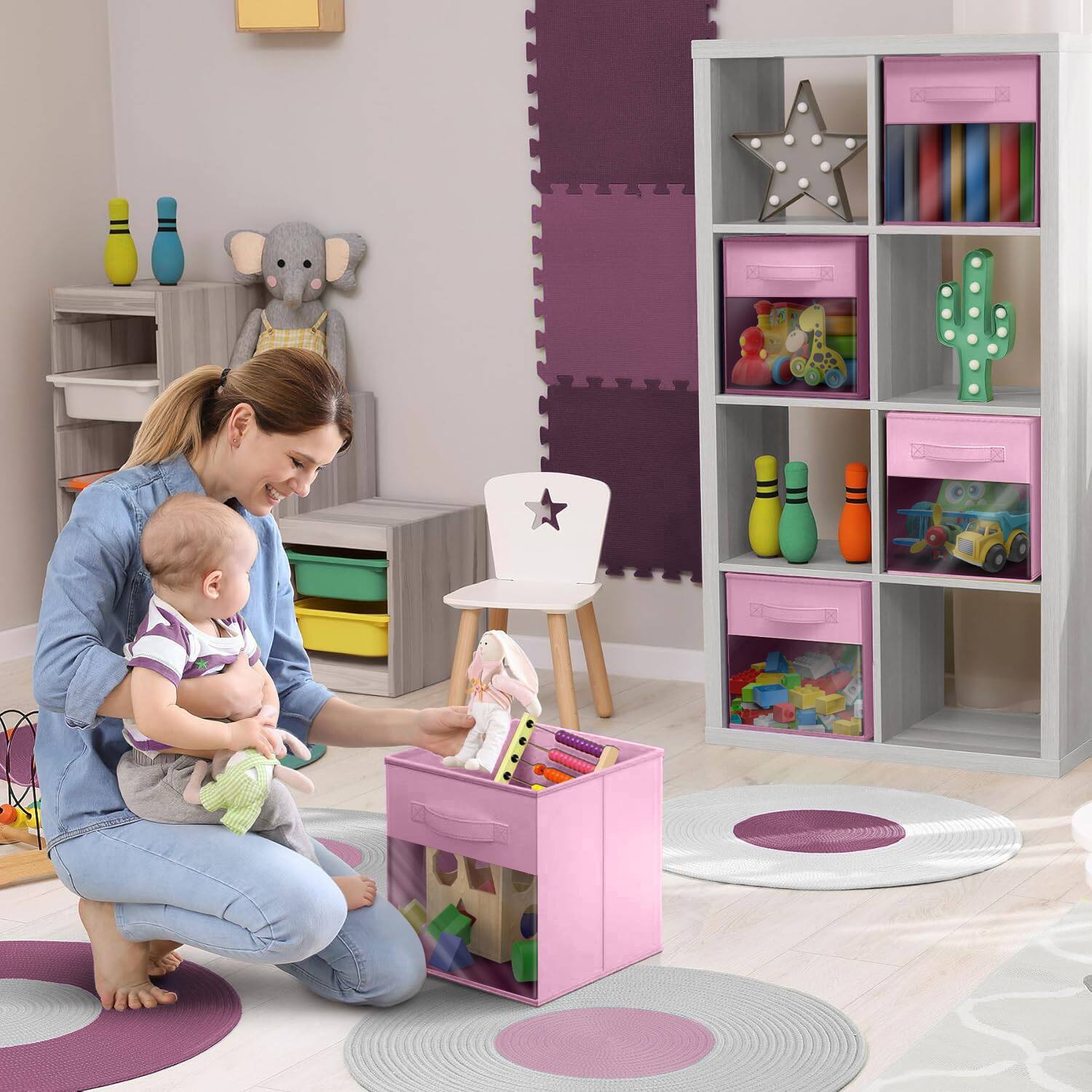 Alt View 1. Sorbus - Sorbus 13 Inch Storage Bins with Clear Window and Handle, 6 Foldable Baskets for Organizing Clothes,Toys, Books, Figures - Pink.