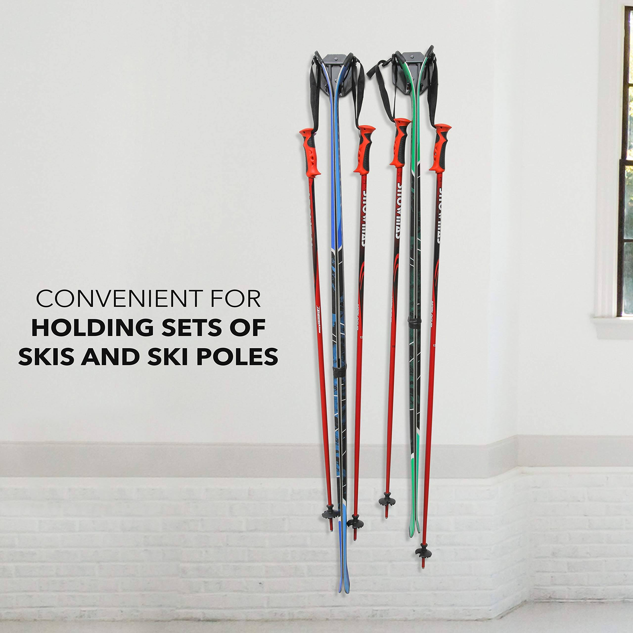 The text on the image reads "Convenient for holding sets of skis and ski poles."