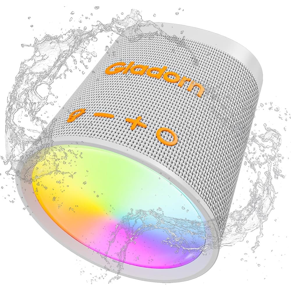 ACJPR - Portable Bluetooth Speaker, 9 Color Lights, 20H Playtime, IPX6 Waterproof, Deep Bass, Stereo Pairing