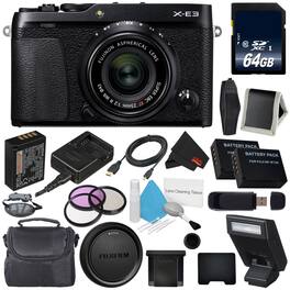 Fujifilm - X-E3 Mirrorless Digital Camera 23mm f/2 Lens (Black) #16559053 (International Version) + Extra Battery + 64GB M - Black