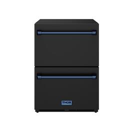 Gordon Ramsay Series by Thor Kitchen 24 Inch Indoor Outdoor Refrigerator Drawers with Navy Blue Hardware - Black