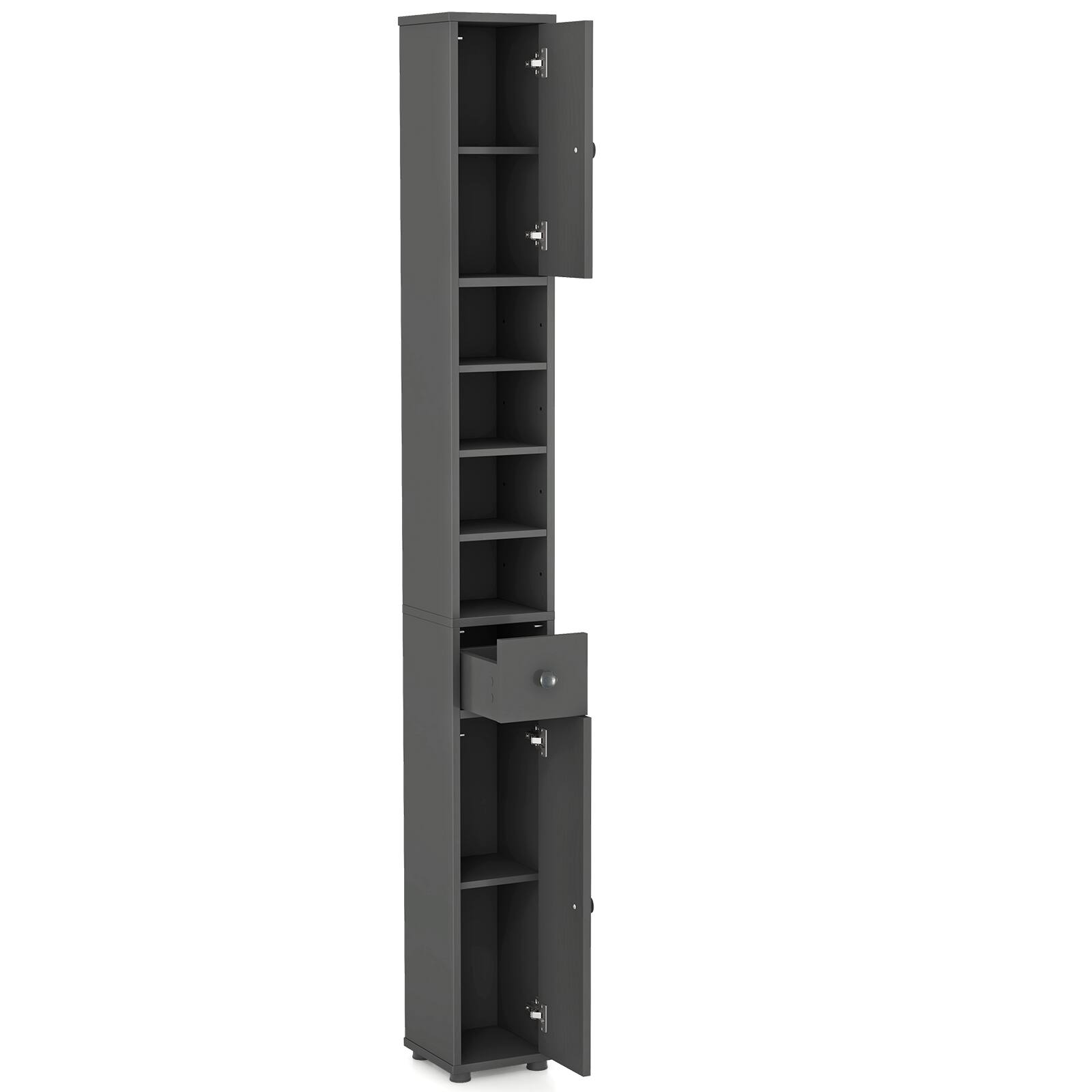 Alt View 9. Gymax - Gymax Tall Slim Bathroom Storage Cabinet Linen Tower w/Drawer Adjustable Shelves Gray - Gray.