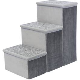TRIXIE - 3-Step Foldable Velour Pet Stairs with Storage - Gray