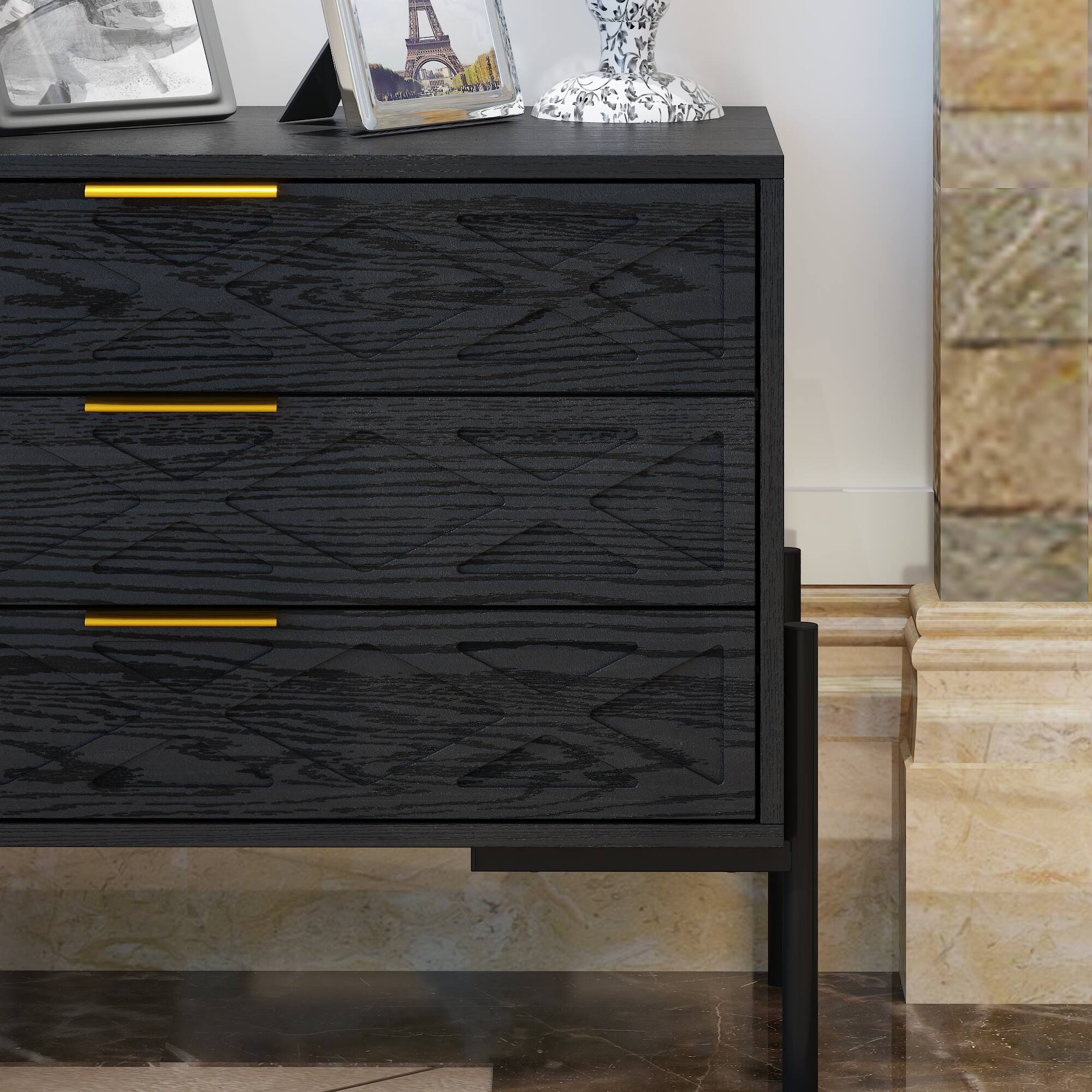 Alt View 5. FUFU & GAGA - 3-Drawer Multi-Functional Dresser Storage Cabinet with Silent Tracks for Bedroom, Living Room - Black.