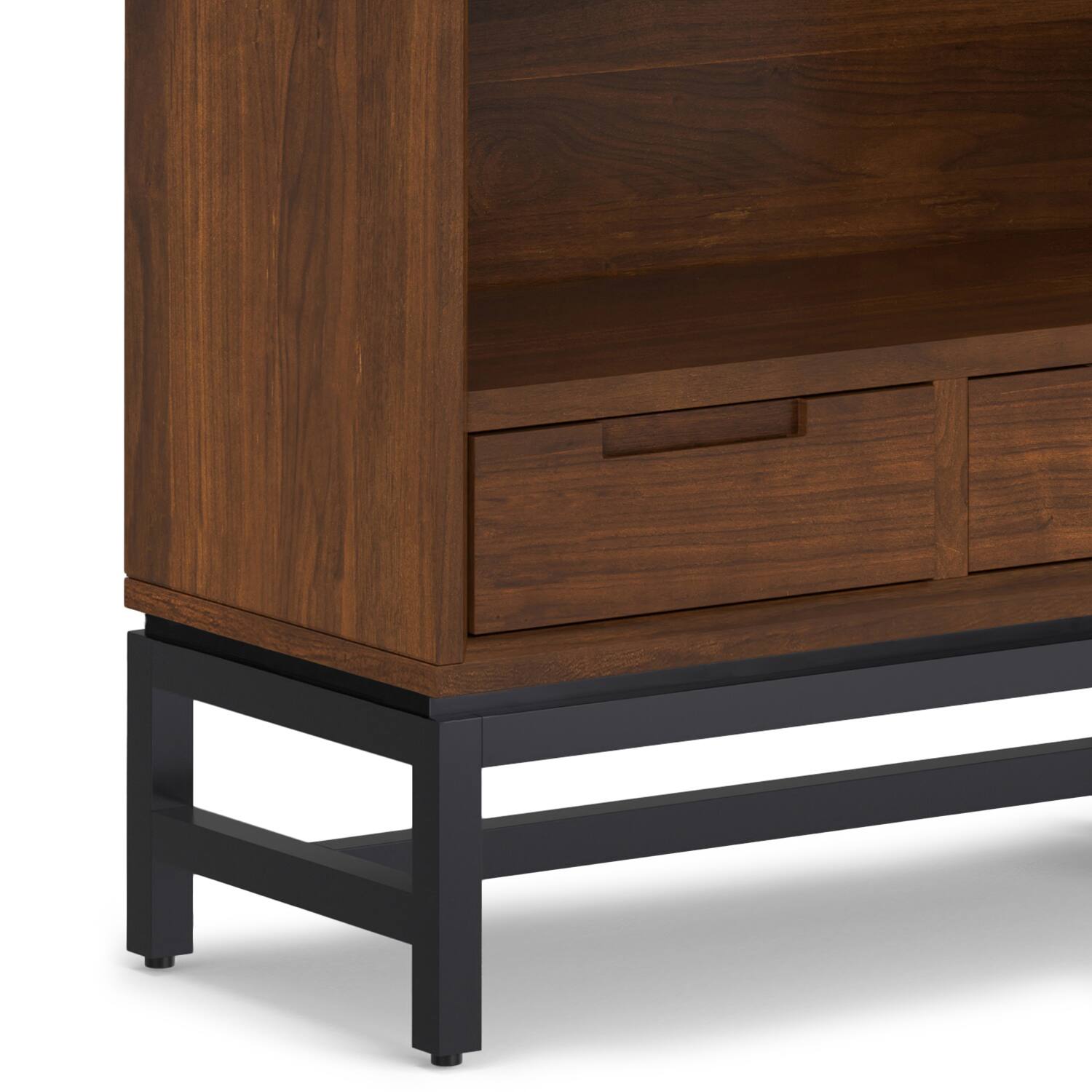 Alt View 7. Simpli Home - Banting 66 inch Tall Solid Wood Mid Century Bookcase in Walnut Veneer - Walnut Veneer.