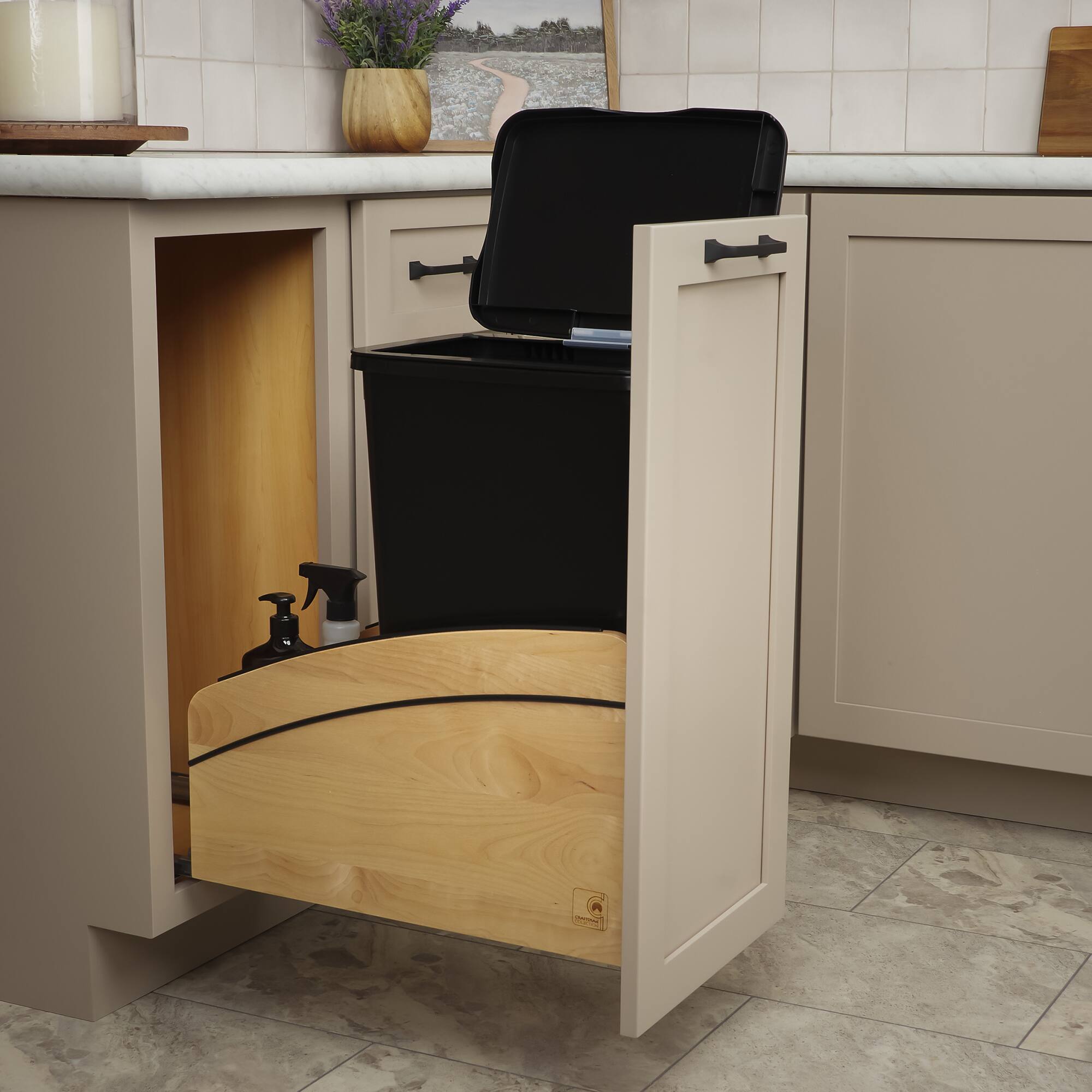 Alt View 8. Rev-A-Shelf - Rev-A-Shelf Maple Wood Pullout Waste Container, Soft-Close, 50 qt, Black - Light Brown.
