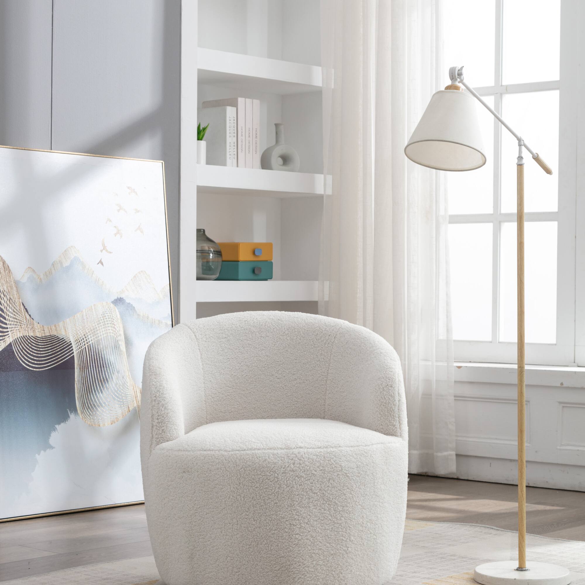 Alt View 9. GOODSILO - Plush Swivel Accent Armchair with Ergonomic Design and 360-Degree Rotation for Modern Interiors - Ivory.