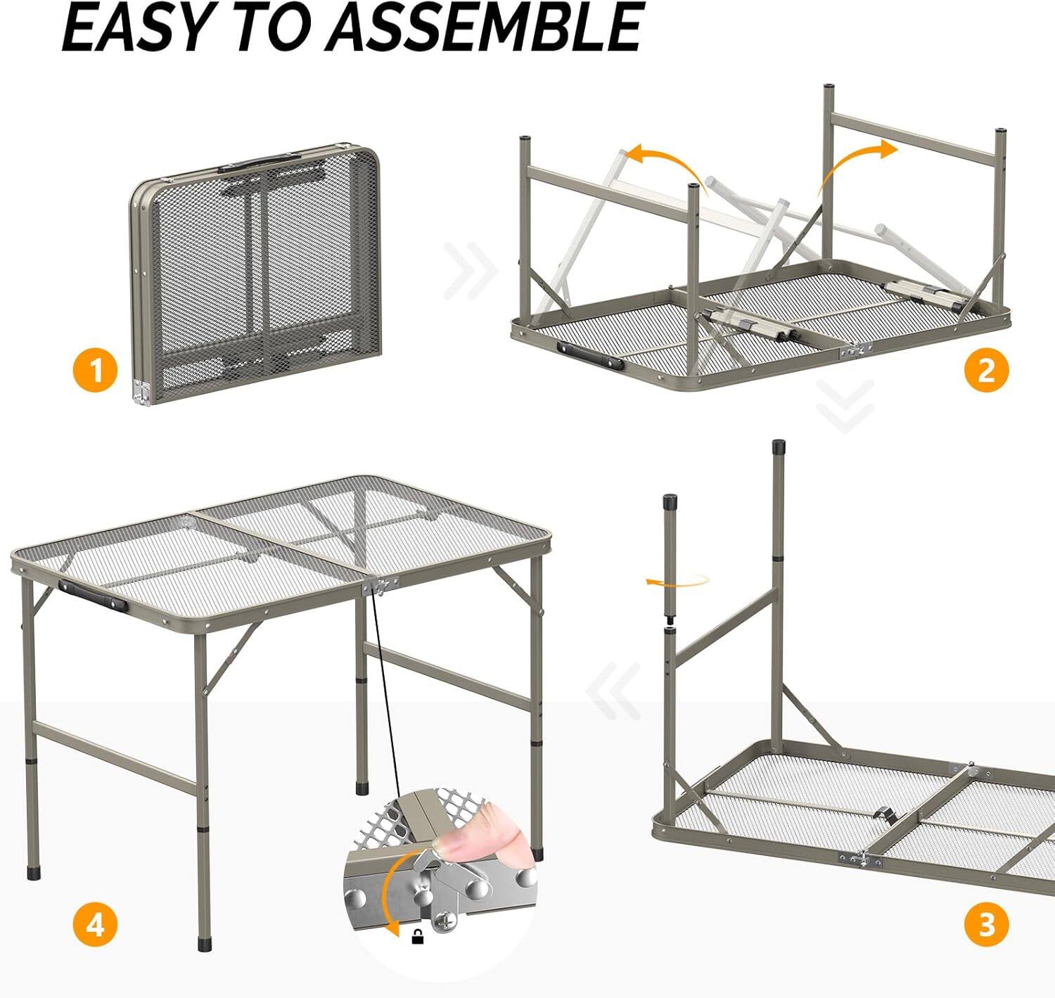 EASY TO ASSEMBLE

1. Unfold the table frame.
2. Attach the legs.
3. Connect the side panels.
4. Tighten the screws.