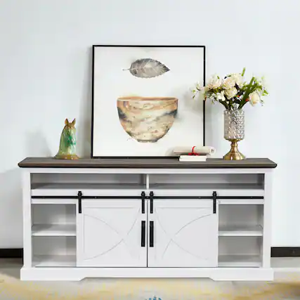 Front. Ihomeadore - 68" TV Stand with Open Storage Shelves and Cabinets Media Console for TVs up to 78" - White.