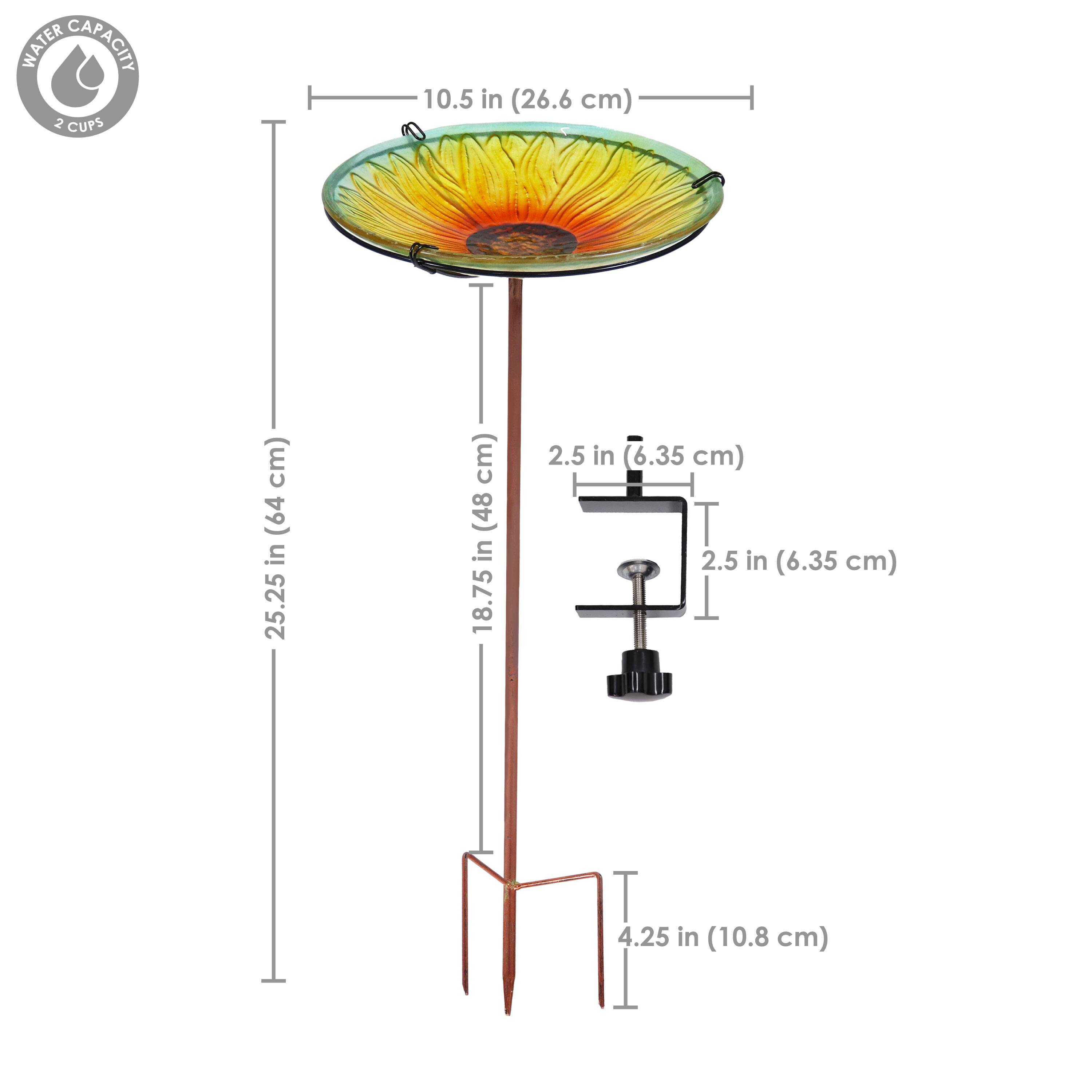 WATER CAPACITY: 2 CUPS

- Height: 25.25 in (64 cm)
- Diameter: 10.5 in (26.6 cm)
- Stem Diameter: 2.5 in (6.35 cm)
- Base Diameter: 4.25 in (10.8 cm)
- Stem Length: 18.75 in (48 cm)